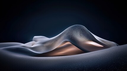 A digitally created landscape with flowing, organic forms and a gradient of light and shadow, creating a dramatic and futuristic aesthetic.