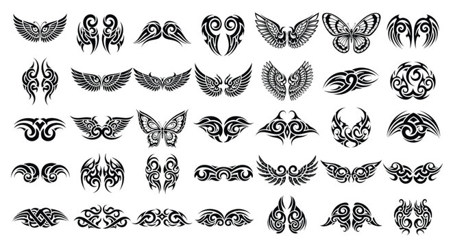 vector Collection of tribal tattoo designs vector illustration of various abstract shapes and patterns isolated on white background