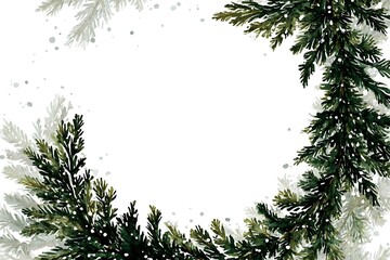 Obraz premium A beautiful watercolor painting of evergreen pine branches with snow splatters, creating a festive winter holiday frame.