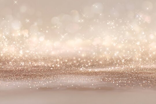 A shimmering and sparkling rose gold glitter background with soft bokeh lights, creating a festive and elegant atmosphere.