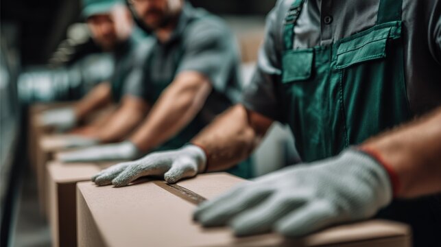 Professional movers efficiently packing household items into boxes during a shortterm residential move - Powered by Adobe