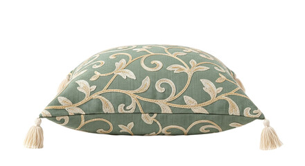 Elegant Embroidered Pillow with Tassels on Transparent Background - Home Decor