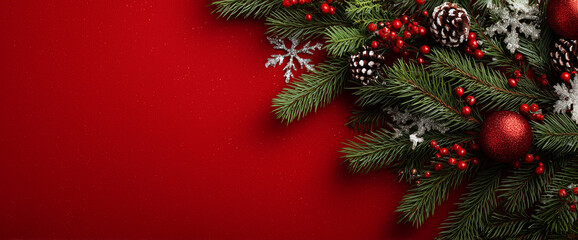 Christmas Background with Fir Branches and Christmas  Ornaments