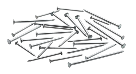 Pile of Metal Nails on Transparent Background