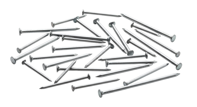 Pile of Metal Nails on Transparent Background