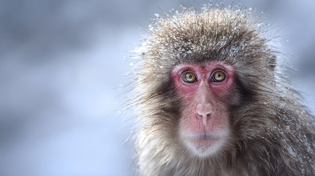 Intense Japanese Snow Monkey Portrait Captures a Moment of Wild Animal Emotion and Serene Beauty