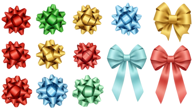 set of bows isolated on transparent background 