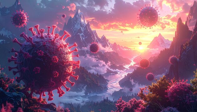 Pandemic Virus Mountain Sunset View. - Powered by Adobe