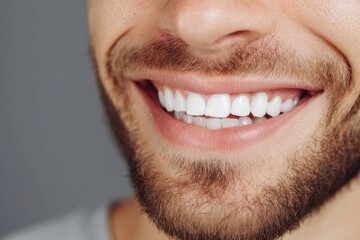 Charming Male Smile: Young Adult Man Flashing a Bright Smile Against a Neutral Backdrop