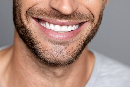 Charming Adult Male Beaming with a Bright Smile Against a Soft Grey Background - Powered by Adobe