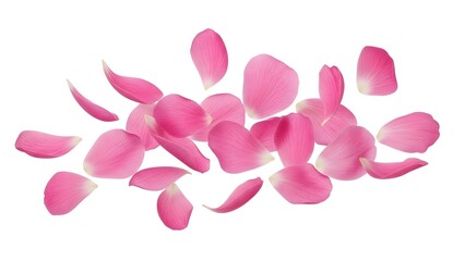 Beautiful Pink Rose Petals Scattered, Isolated on White for Love and Romance