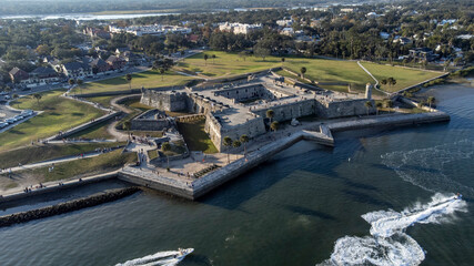 Aerial panoramic view of the Castillo De San Marcos, the Spanish fort in St Augustine, Florida