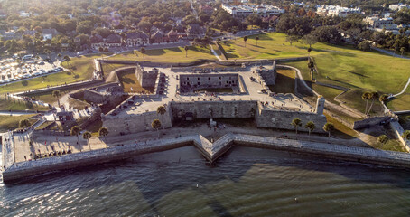 Aerial panoramic view of the Castillo De San Marcos, the Spanish fort in St Augustine, Florida