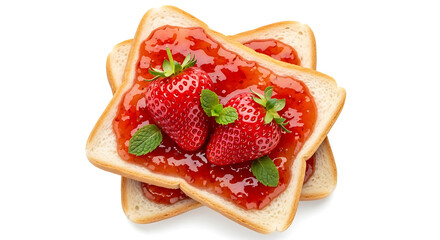 Delicious strawberry jam and fresh strawberries on toasted bread