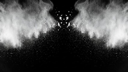 Symmetrical White Powder Bursts on Black Background