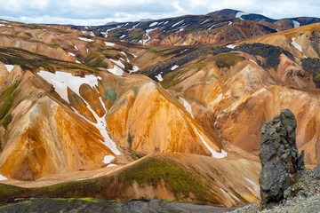 Iceland travel: Colorful scenic beauty of the highland area of Landmannalaugar Fjallabak Nature Reserve Central Iceland in summer