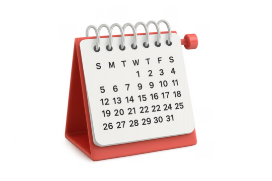 Planning schedule with a desk calendar on transparent background