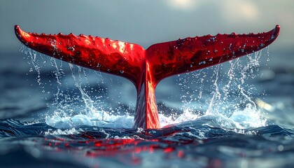 Whale tail breaching ocean surface.