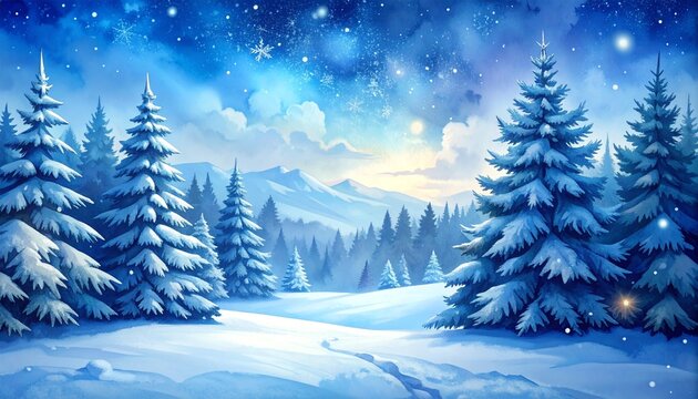 Winter forest landscape with snowy trees. - Powered by Adobe