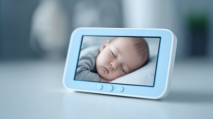 Peaceful infant resting with soothed monitor light enhancing sleep environment