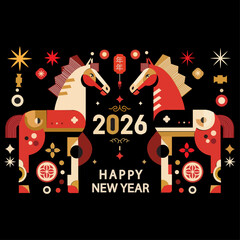Year of the horse 2026 lunar new year celebration with horses and stars