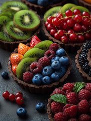 Close-Up of Various Colorful Juicy Berries on Dark Background