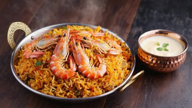 indian prawn biryani with korma curry video