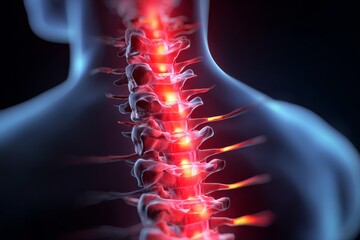 Medical Spine Diagram Illustrating Inflammation in Vertebrae and Nerves in High-Resolution Detail for Educational Purposes