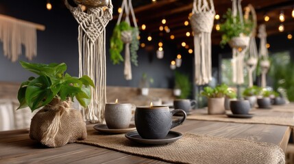 Tranquil Indoor Setting with Candles, Plants, and Ambient Lighting for Relaxation and Meditation