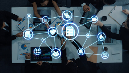 Concept of task management optimizes business efficiency. This system streamlines workflows,...