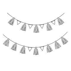 Hand Drawn Tassel and Triangle Flag Bunting Garland Set Vector