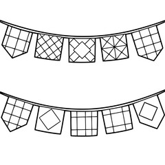 Bunting Flags Garland with Geometric Patterns Coloring Page Vector