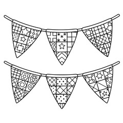 Decorative Bunting Flags with Geometric Patchwork Patterns Coloring Page