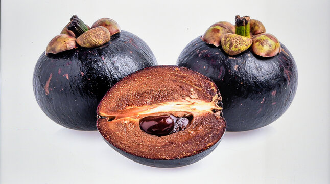 Black Sapote Chocolate Pudding Fruit Isolated on White Background for Premium Exotic Food Object