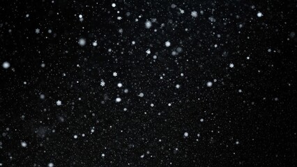 Falling Snowflakes and Bokeh Lights on Dark Background
