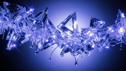 Abstract Ice Crystal Formation with Blue Lighting and Water Droplets.