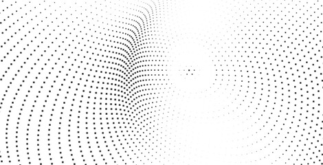 Abstract digital pattern with small dots forming a futuristic wavy tunnel-like structure on a clean white background, symbolizing data flow and technology Vector