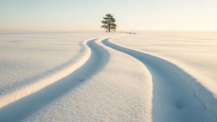 Winters Path - A Solitary Tree in a Snowy Landscape.