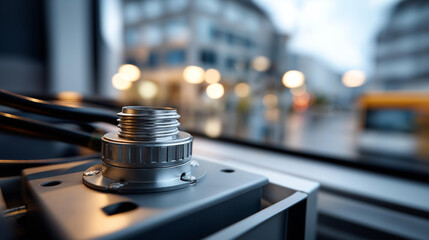 Close Up of a Metal Cable Gland and Conduit Entering a Junction Box No People Visible Showing Precision of Urban Electrical Infrastructure macro detail defocused background