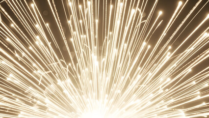 Obraz premium Golden Sparkles in the Night Sky: A radiant explosion of light streaks across the dark, evoking a sense of wonder and the boundless possibilities of the cosmos.