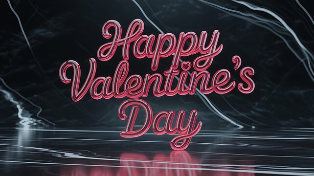 Happy Valentine's Day 3D lettering. Glossy pink typography on elegant dark marble background for banner. - Powered by Adobe