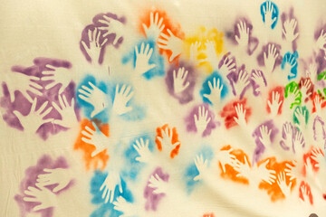 Colorful Handprint Pattern Background , Creative Painted Childrens Hands