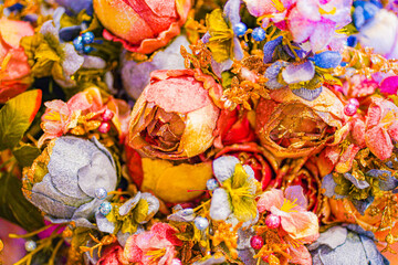 金色の薔薇と花々の装飾／Gold Roses and Flowers Decoration