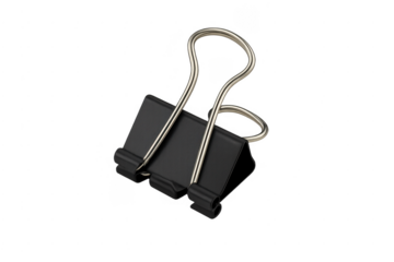 Black metal binder clip holding documents office stationery