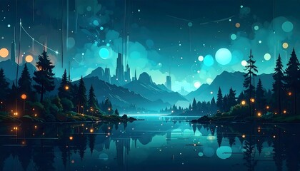 Teal Blue Soft Glow Bokeh. Blurred Glitter Bokeh Confetti Lights Background