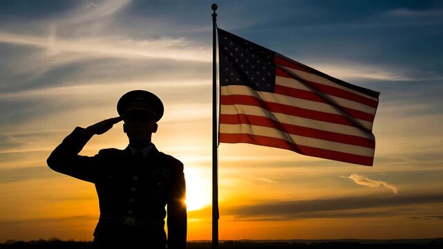 Veteran salute american flag sunset patriotic memorial day honor military appreciation remembrance day 4k video