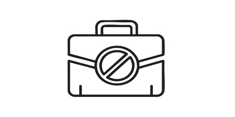 Briefcase ban thin line icon, data hoarding concept. Vector graphics. Portfolio bag forbidden, security sign on white background, style icon mobile or web desig