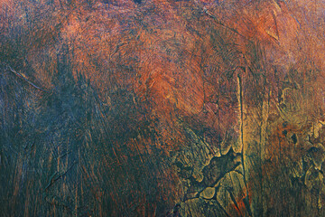 Abstract vivid brush stroke patterns blend together to form a dynamic textured artistic grunge styled painted background