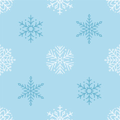 Seamless pattern with cute minimalist snowflakes. Gentle winter holiday design for Christmas, New Year. Perfect for banner, wallpaper, wrapping paper, background, card, poster. Vector illustration