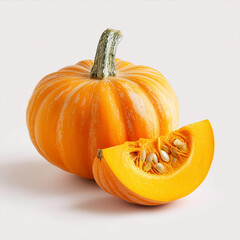 bright orange pumpkin cut on white